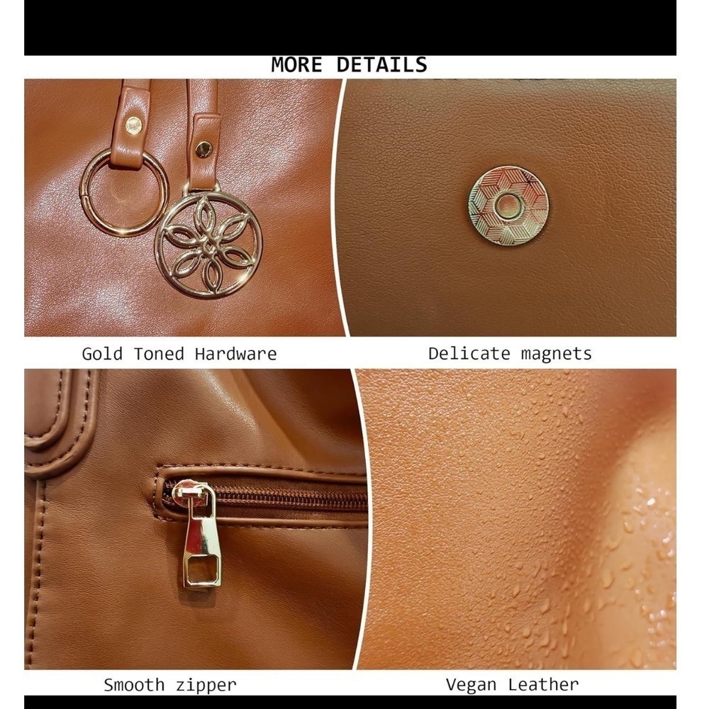 Classic caramel brown faux leather shoulder bag - Picture 6 of 8